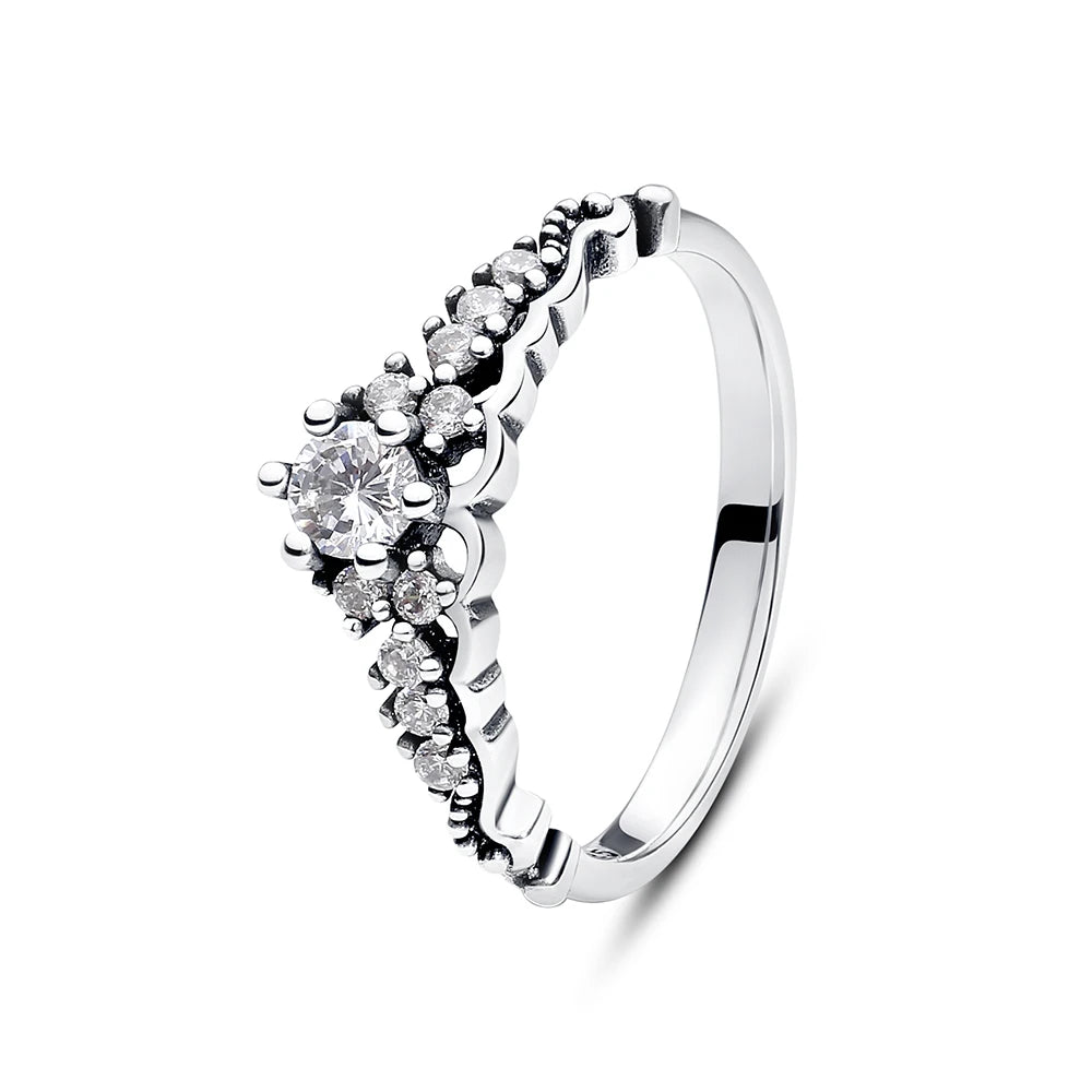 Anillo de Plata 925 con Cristal – Diseño Corona Corazón Oro Rosa