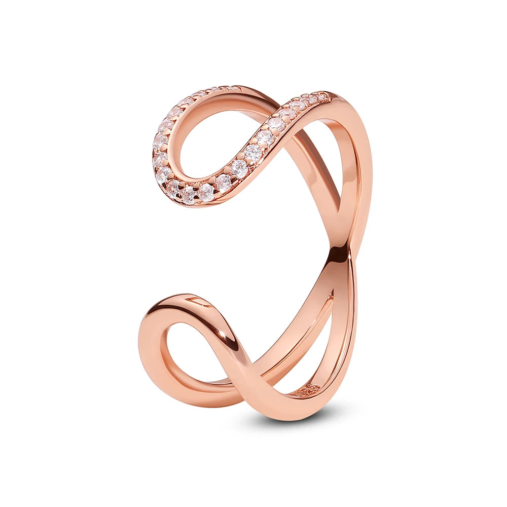 Anillo de Plata 925 con Cristal – Diseño Corona Corazón Oro Rosa