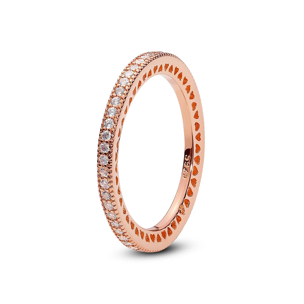 Anillo de Plata 925 con Cristal – Diseño Corona Corazón Oro Rosa
