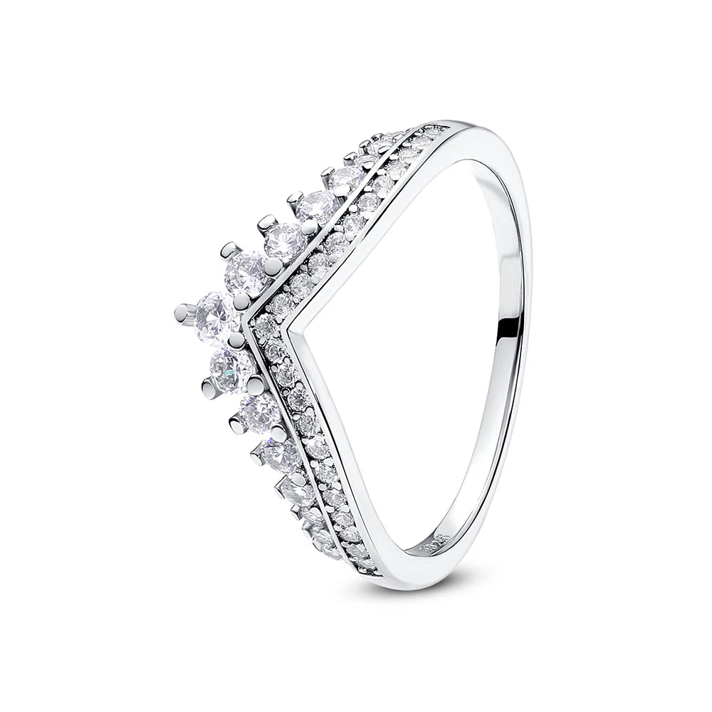 Anillo de Plata 925 con Cristal – Diseño Corona Corazón Oro Rosa