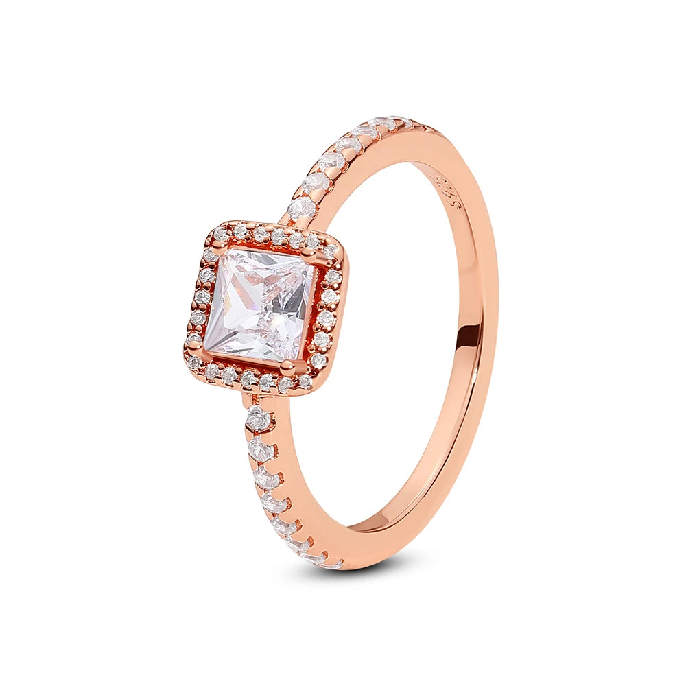 Anillo de Plata 925 con Cristal – Diseño Corona Corazón Oro Rosa