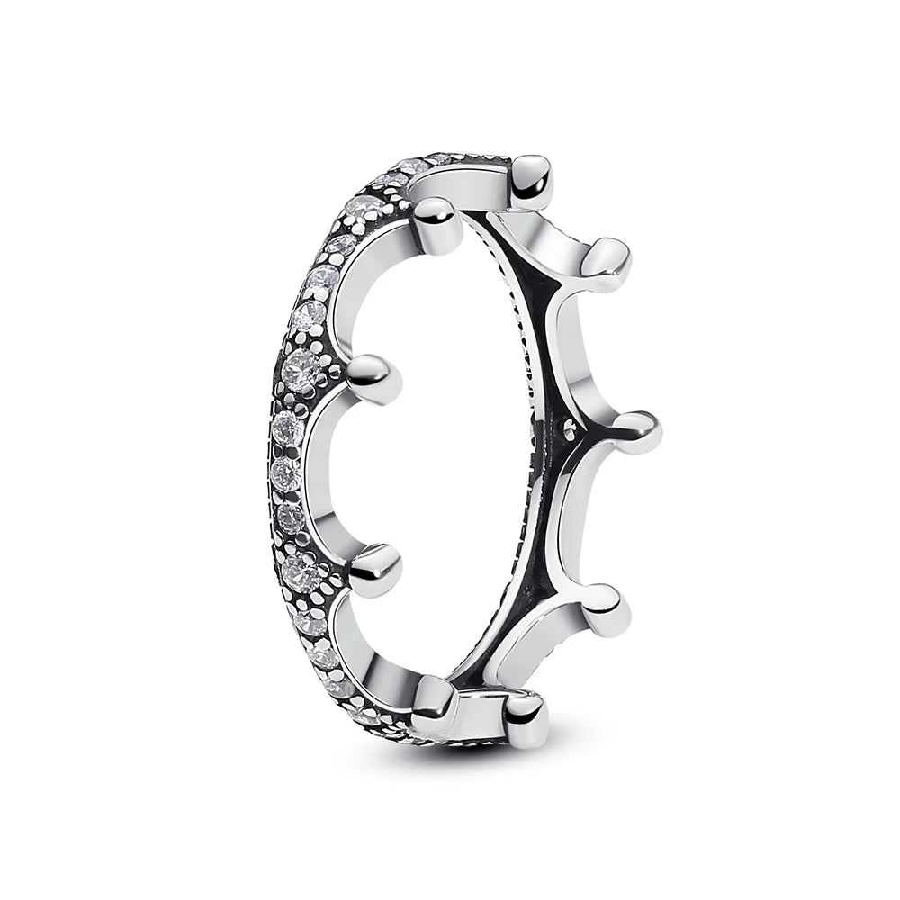 Anillo de Plata 925 con Cristal – Diseño Corona Corazón Oro Rosa