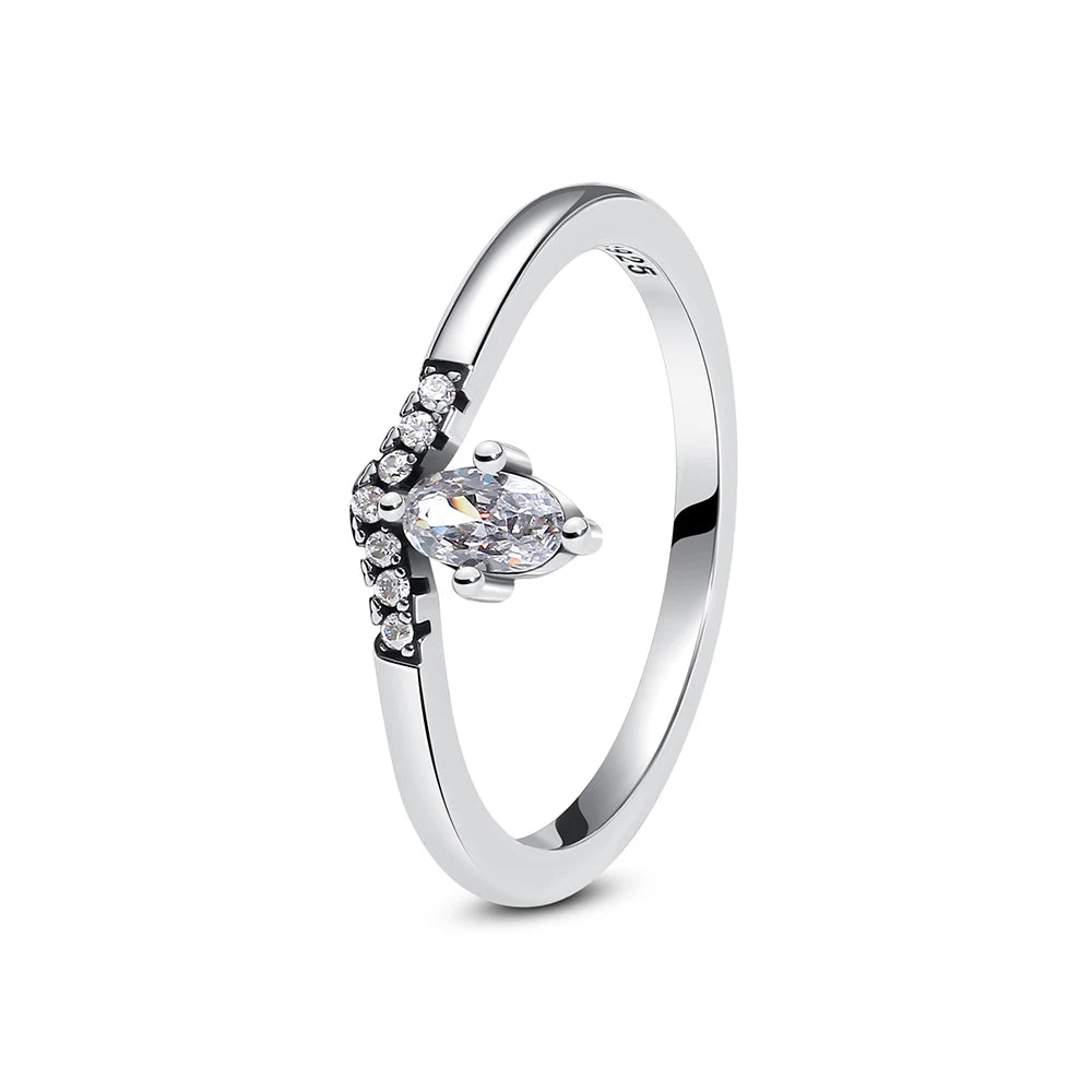 Anillo de Plata 925 con Cristal – Diseño Corona Corazón Oro Rosa
