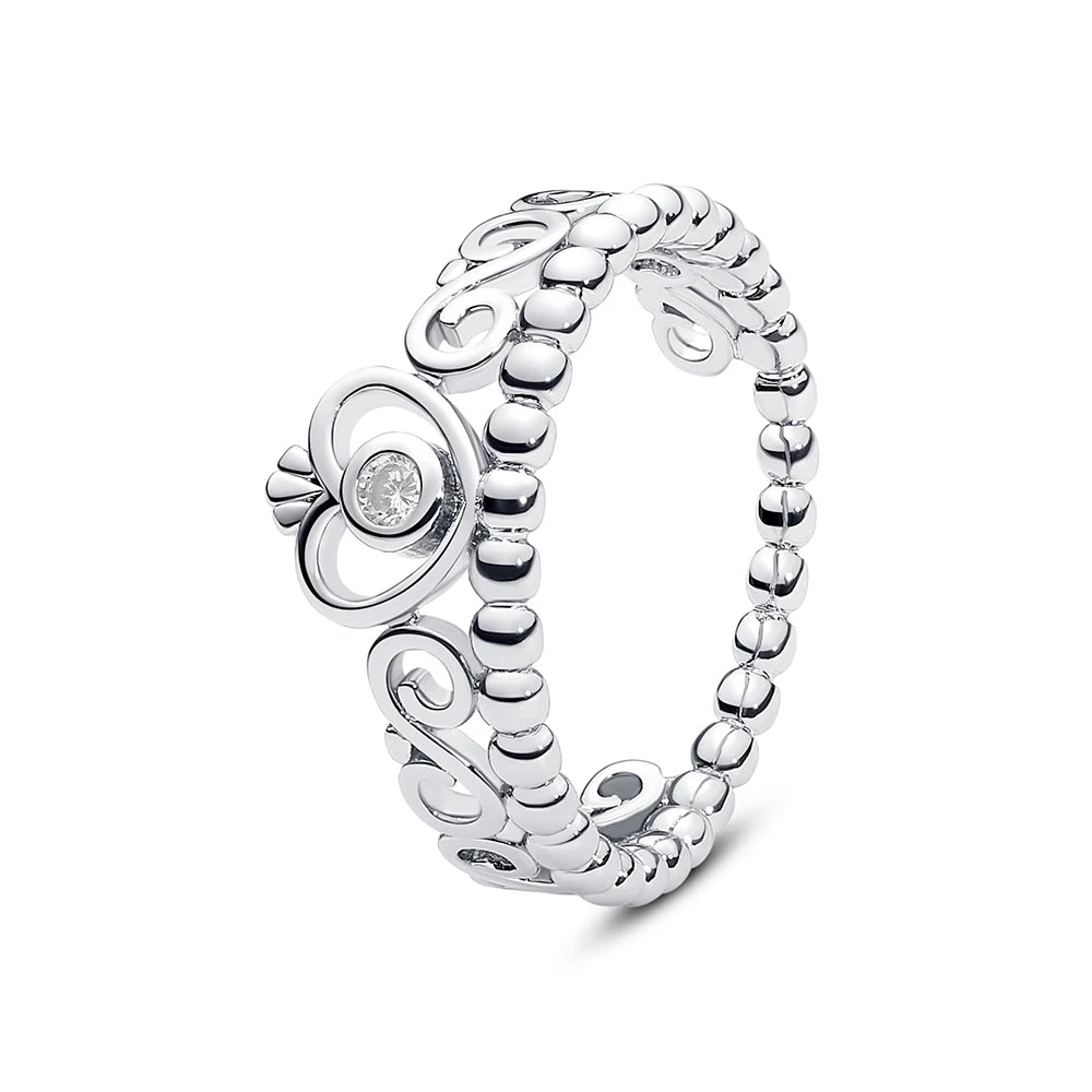 Anillo de Plata 925 con Cristal – Diseño Corona Corazón Oro Rosa