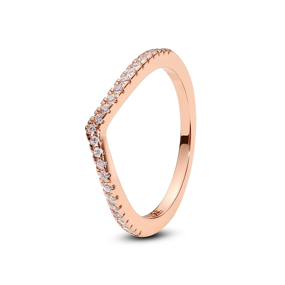 Anillo de Plata 925 con Cristal – Diseño Corona Corazón Oro Rosa