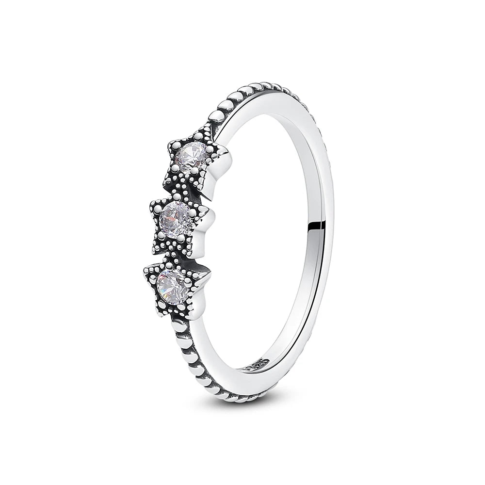 Anillo de Plata 925 con Cristal – Diseño Corona Corazón Oro Rosa