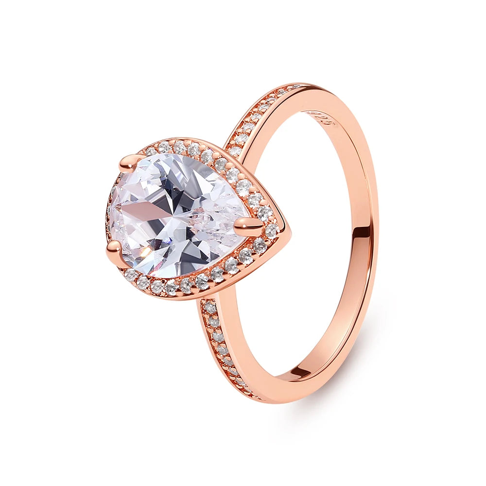 Anillo de Plata 925 con Cristal – Diseño Corona Corazón Oro Rosa
